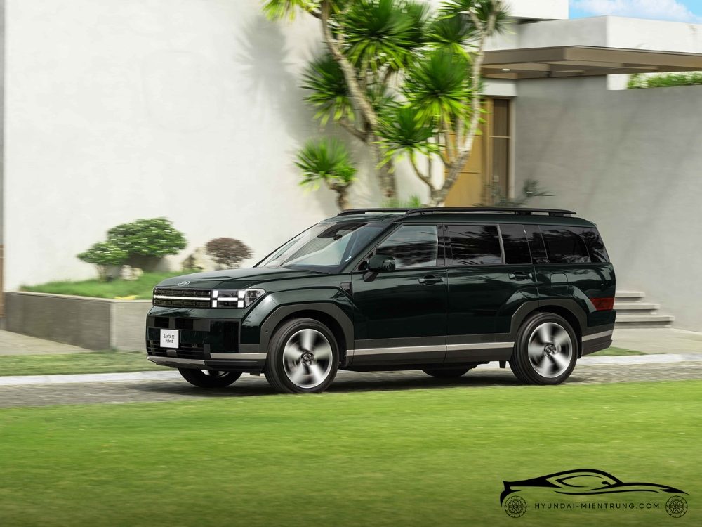 ảnh xe hyundai santafe hybrid màu xanh lục bảo 2025