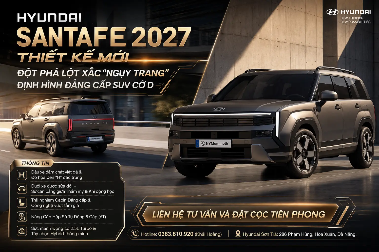 Hyundai SantaFe 2027 Thiết Kế Mới: Lột Xác Nội Thất, Khai Tử Hộp Số DCT